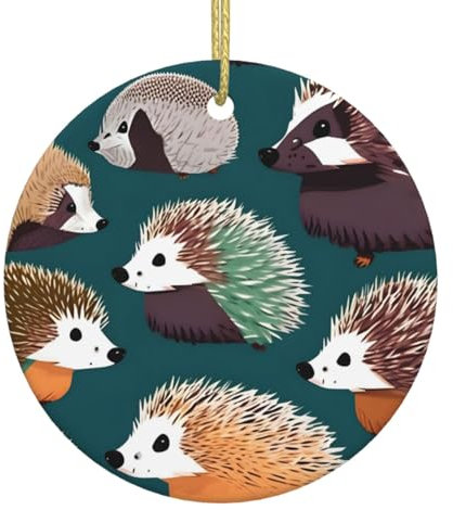 Viele Igel Premium Keramik Christbaumschmuck - Runde Ornamente für Innen und Außen