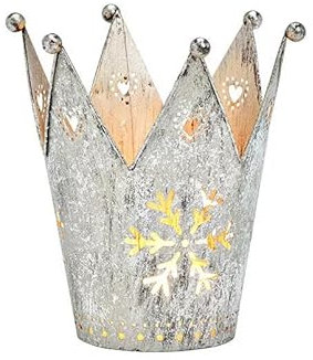 Deko Weihnachten Teelichtglas Windlicht Krone, aus Metall, 13 cm hoch, 12 cm Durchmesser