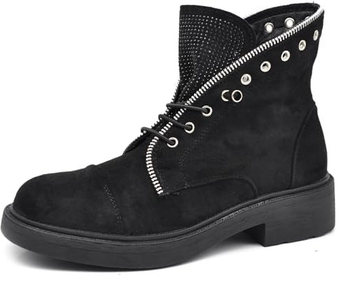 IF Fashion Stivaletti Stivali Anfibi Scarpe da Donna Lacci Elasticizzati Strass MP362-1 Nero 40
