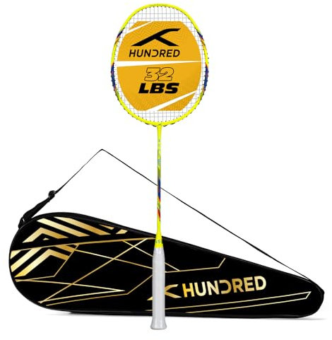 HUNDRED Rock 88 - Strung Badminton Racket (Yellow/Blue, One Size) | Unisex | Material: Carbon Fibre | with Full Racket Cover