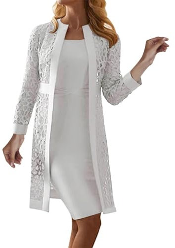 Robe de soirée longue en dentelle pour femme - Noir - Élégante pour mariage - Robe spéciale pour les invités de mariage - Robe de fête - Robe de mariage - Mère de la mariée - Moderne - 2 pièces,