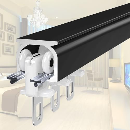 Gardinenschiene Stange Vorhangschienen-Set Für Decke Oder Wand, Schwarz, Einfache Installation, Langlebige Raumteiler-Vorhangstange 10 12 15 18 20 Fuß, Vorhangschienensystem Mit Haken Für Wohnzimmer/B