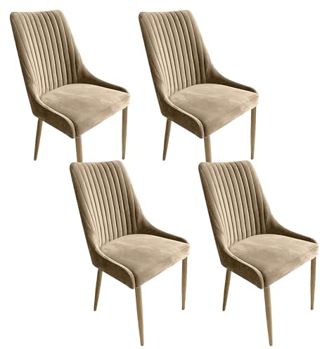 Meble Ares 4er Set Esszimmerstühle Massimo - ‎48 x 52 x 100 cm Esstisch Stühle - Stühle Esszimmer - Küchenstühle, Wohnzimmerstühle - Polsterstuhl Esszimmer - Buchenholz, Samt ‎Creme - Holz