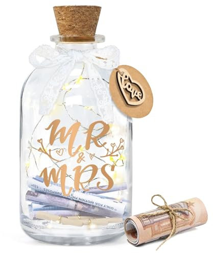 Ulikey Bouteille Lumineuse LED pour Mariage, Bouteille Lumineuse, Cadeau d'argent Mariage, Tirelire Personnalisée, Cadeaux de Mariage pour Couple Mariage Commémorative Party