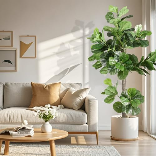 Higuera artificial de hoja de violín artificial de hoja de violín de 5 pies, ficus lyrata en maceta, ficus lyrata falsa en maceta, higueras artificiales para decoración del hogar, oficina, tienda,