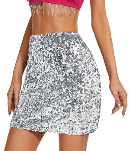 PONCEAU Pailettenrock Für Damen Glitzer Rock Kurz Damen Sexy Midi Skirt Hüftrock