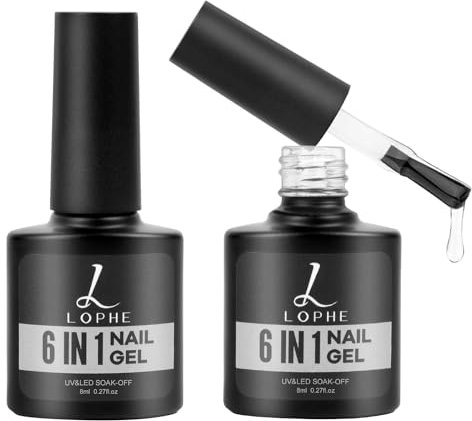 LOPHE Colle Faux Ongles 6 in 1 und Primer Gel, Colle à Faux Ongles Extra Forte Capsule Sets de Manucure,Longue Duré Nail Extend UV/LED Onglerie pour Vernis Semi Permanent, Faux Ongles, 8ml x2