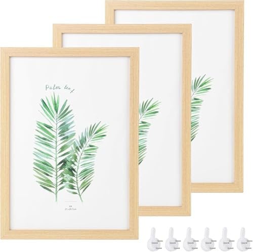 DMJJSD® Lot de 3 cadres photo A4 en bois de chêne massif avec verre Plexi pour dessus de table et montage mural pour photos, affiches, puzzles (23 x 32 cm)