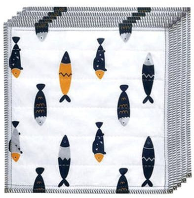 JOYBOS Packung mit 5 Geschirrtüchern aus Baumwolle und Fisch-Design