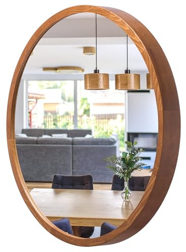 STOLARNIA PIKA Spiegel Rund Holz Rustikal - Wandspiegel mit Holzrahmen (∅47 cm) - Runder Bad Spiegel für Badezimmer, Flur, Wohnzimmer, Schlafzimmer - Stilvoller 50 cm Badspiegel LEJA
