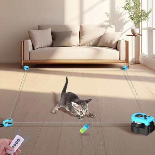 ITSHINY Katzenspielzeug Elektrisch, Katzenspielzeug Selbstbeschäftigung mit anpassbaren Laufwegen,USB Wiederaufladbarer, Auto- und manuellen Modi, Indoor Chase Jagd Federspielzeug für Fitness