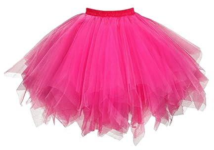 Damen Tüllrock tütü Rock Ballett Tanzkleid Tulle Unterkleid Petticoat Tutu Cosplay für Karneval Kostüm (Rosarot)