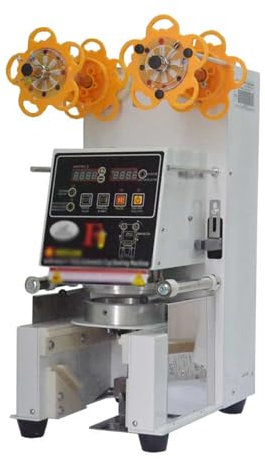Cup Sealing Machine Xeoleo Full Automatic Cup sealing machine Bubble tea machine Cup sealer For 90/95/98/120mm PP/PET/Paper/PLA Cups Customerzid Tea Cup Sealer Machine(White,120mm cup)