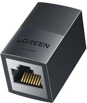 UGREEN Adaptador RJ45 10Gbps Conector de Extensión LAN Acoplador Compatible con PoE con Función de Protección para Gigabit Acoplamiento de Cable Ethernet Cat7/ Cat6/ Cat5e (Negro,1 Pieza)