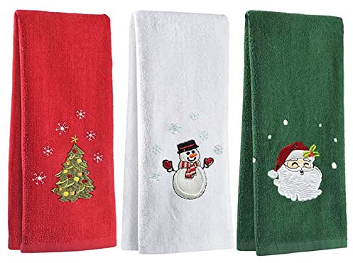 Yoisdtxc Christmas Hand Towels Set 3 Pack Kitchen Dish Towels Dishcloths for Bathroom Housewarming Gifts Decorations (Red White Green, Pack of 3)