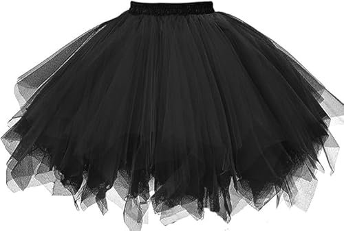 MIVORA Damen Tüllrock 50er, Elastisch Ballett Tutu Rock Petticoat Unterrock Tütü Rock, Ballet Tanzrock Rockabilly Tanzkleid Ballkleid Kurz Retro Cosplay Kostüme Prom Abendkleider(Schwarz)