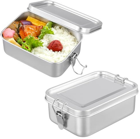 UNGFEI 2 PCS 850ml Stainless Steel Lunch Box, Metal Bento Box with Removable Dividers, Food Containers for Sandwich, Lunch, Food Storage