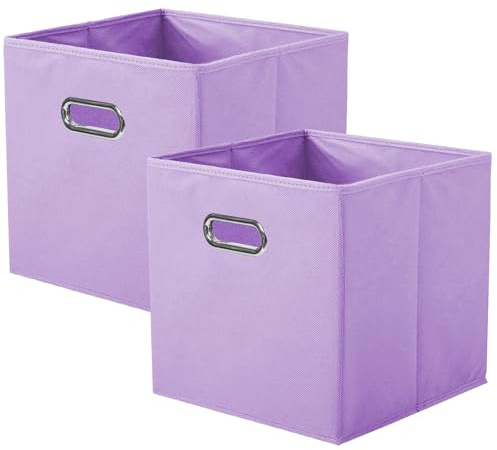 powerking Caja de almacenamiento de tela, cajón de caja de almacenamiento de tela plegable de 2 piezas, con manijas metálicas, para armarios y juguetes, Lavanda