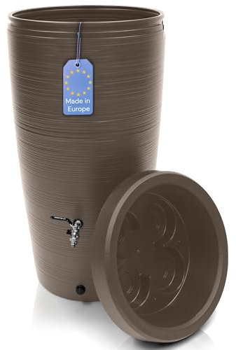 YourCasa Regentonne 240 Liter [Aquasplash] Messing Wasserhahn & Deckel - Regenfass Frostsicher aus Kunststoff - Regenwassertonne - Regenwassertank Garten Wassertank Regensammler Wasserfass (Mocha)