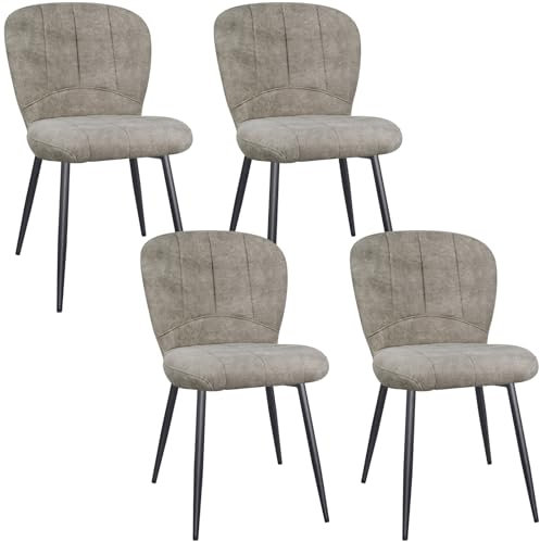 ANVOFONG Esszimmerstühle 4er Set, Küchenstühle, Polsterstuhl, Stoffrückenlehne mit Schwarzem Metall Beine, für Esszimmer, Wohnzimmer, Schlafzimmer, Khakigrau.