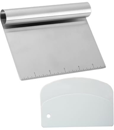 Midgreyeye 2 pcs corne patisserie, grattoir à pâte en acier inoxydable avec échelle de mesure, plastique coupe pate, pizza, Spatule à pâte - Spatule de cuisine (15 * 11,3+13.5 * 9.1cm)