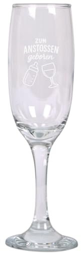 Sektglas mit Gravur – „Zum Anstoßen geboren“ – Lustiges Geschenk für Frauen & Männer – 210 ml – Spülmaschinenfest – Glas für Geburtstag, Party, Junggesellenabschied & Feierabend