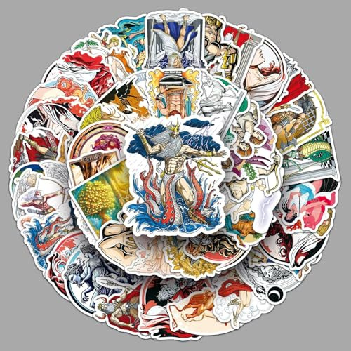 50 Stück Alte Griechische Mythen Aufkleber Pack Mythology Sticker Set Wasserdichte Vinyl Sticker für Laptop Kinder Autos Motorrad Fahrrad Skateboard Gepäck Koffer Computer Aufkleber Graffiti Decal