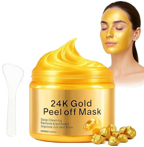 Mascarilla Facial de Oro 24K Peel Off, Cuidado Hidratante Antiedad con Colágeno, Limpieza Profunda de Poros, Reduce Arrugas e Imperfecciones, Ideal para Piel Seca y Grasa, 120ML
