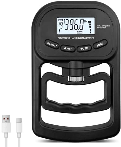 Medidor digital de mano de 396 lb/180 kg, dinamómetro electrónico, medidor de fuerza de agarre electrónico, pantalla LED Grip Strength Trainer con cable USB, medidor de fuerza de agarre inteligente