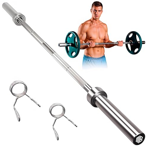 ManiBoom Kurzhantelstange, 120 cm, 8,5 kg, für Hantelscheiben und Gewichte Ø 50 mm, Muskelstange für Bizeps und Trizeps, Gewichtheben, Crossfit, Fitness-Stange mit Federverschlüssen (120 cm - gerade)