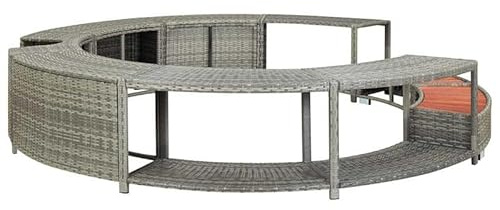 Bordure de jacuzzi grise en polyrotin et acier revêtu par pulvérisation - Accessoires durables pour piscine et jacuzzi avec bois d'eucalyptus tropical - Élégant et résistant aux intempéries