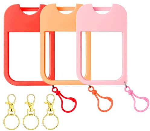 3Pcs Hand Sanitizer Spray Case, Mini Hand Sanitizer Spray Holder, Silicone Bottle Covers with 3 Keychain for Travel, Mist Hands Sanitizer Spray Accessory in Red, Pink, Orange