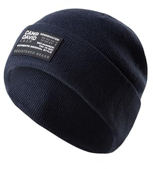 Camp David Herren Rippstrickmütze mit Label Patch Blue Navy, None