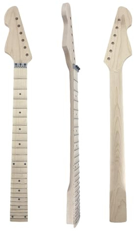 Conboxus E-Gitarrenhals für Linkshänder, 24 Bünde, 628 mm, Ahorn-Gitarrenköpfe, Ersatz-E-Bass-Hals, Floyd-Rose-Kontermutter, Schraube an der Ferse ohne Bindung, vollständig gewellt