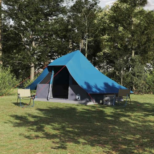 Tipi Zelt mit Dach, 10 Personen, Blau, 364x281x257 cm, TAFT, wasserdicht, für Camping, Garten, Terrasse, Familien Outdoor Abenteuer