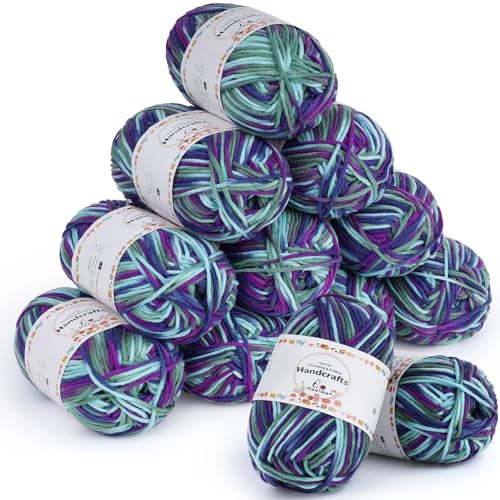 Aeelike 600g Farbverlaufswolle, 12 Stück Farbverlaufs Strickwolle, Blaugrün | Wolle zum Häkeln für Anfänger, 5ply Amigurumi Wolle, Acrylwolle zum Stricken Weich pour Erfahrene Strickerinnen