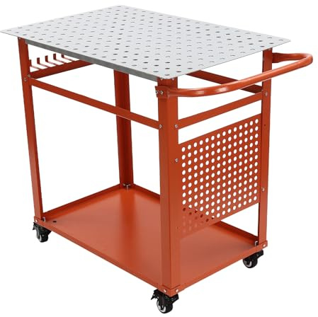 Mqwdxzfes Saldatrice mobile, in acciaio, capacità di carico 272 kg, banco da lavoro mobile su ruote con doppio ripiano e gancio laterale, carrello saldatore per garage, officina, riparazione auto