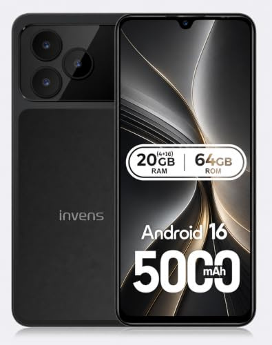 invens NOTE 17P Mobile Phones, 20GB + 64GB/256GB Android 16 Phones,5000mAh Battery, 8.75mm Ultra-Slim, 6.9 Cheap Android Phone,16MP+8MP Smart Phones, 4G Dual SIM Unlocked, Face ID, GPS, OTG(Black)