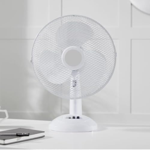 White 12 (30 cm) White Oscillating Desktop Fan with 3 Speed Settings