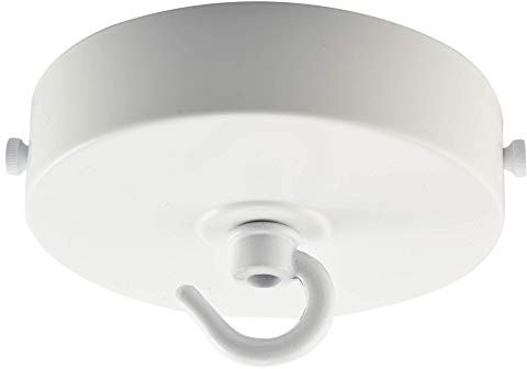 ElekTek 100mm Diameter Flat Top Ceiling Rose with Strap Bracket and Hook - Brilliant White - for Pendant Light Fittings and Chandeliers. Metallic Finishes Powder Coated Finishes