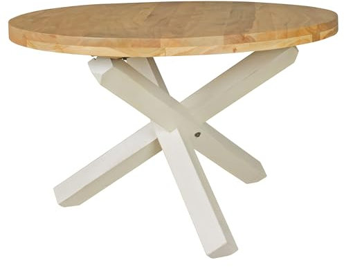 FineBuy Design Esszimmertisch rund Ø 120 cm x 75 cm Massiv-Holz, Landhaus Esstisch 4 Personen, Küchentisch Tisch für Esszimmer braun