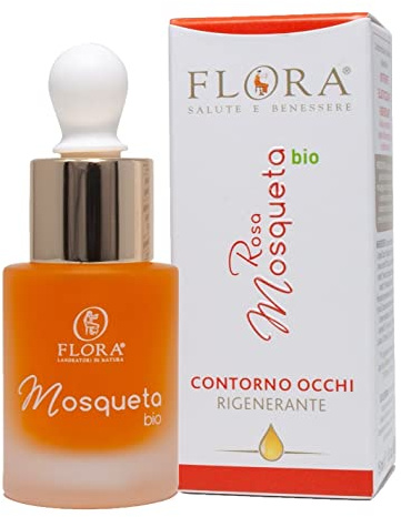 FLORA Rosa Mosqueta Contorno occhi Rigenerante BIO-COSMOS 15 ml Olio rigenerante nutriente elasticizzante Con olio puri di rosa mosqueta