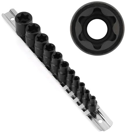 CASOMAN 11 PC Female E-TORX Star Socket Set with Rail, Female External Star Socket Set, E4 - E20 Torque Socket Set