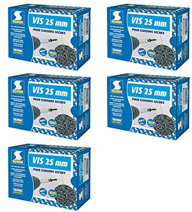 Semin - Vis Auto Perceuse 25 mm - Fixation des Plaques de Plâtre sur l'Ossature - Intérieur - Boîte de 1000 Pièces (Lot de 5000)