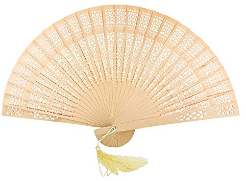 FANSOF.FANS Vintage Sandalwood Handheld Folding Hand Fan With a Tassel for Women Girls Summer Party Event Favour Birthday Wedding Souvenir Gift (Classic Beauty)