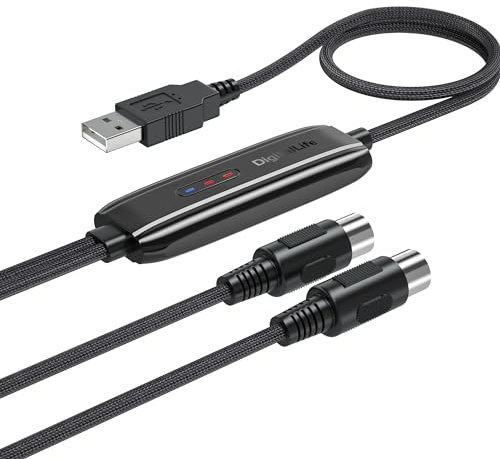 DigitalLife MIDI-A01 | 1-In/1-Out USB MIDI to 5-Pin Interface Adapter - 3 x LEDs, Compatible with Windows/macOS