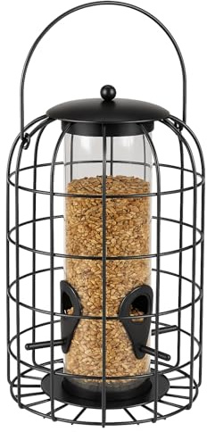 Vogelfutterspender – Elma Schwarz – 27 cm – Für Körner – Metall & Polycarbonat – Schutzsilo – Flamingo