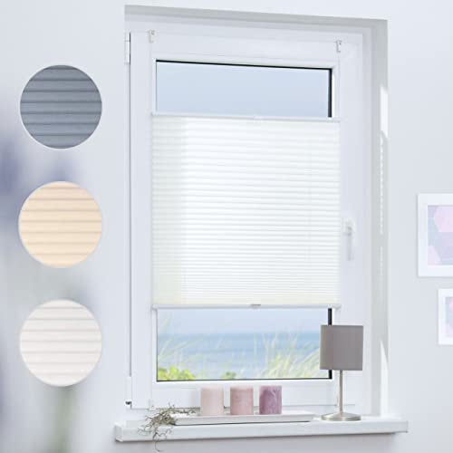 TEKONA Plissee Faltrollo Jalousie Rollo Ohne Bohren Klemmfix Easyfix Fenster Tür - Weiß, 55 cm x 130 cm (B x L)