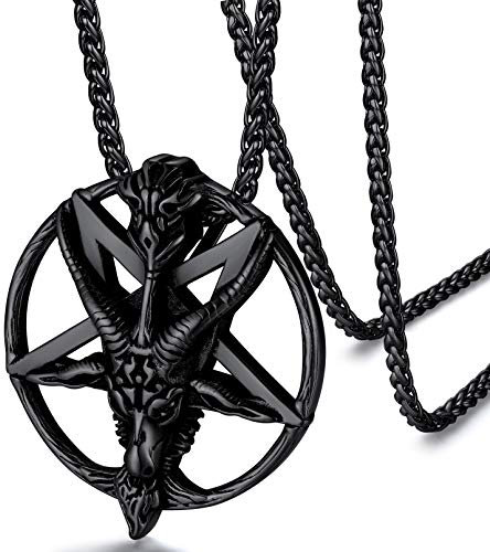 FaithHeart schwarz Anhänger Herren Jungen Ziegenkopf Pentagramm Anhänger mit Geschenkebox