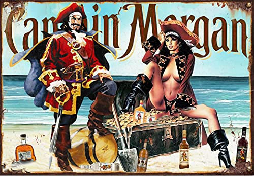 Aperiy Captain & Lady Morgan Schilder, Metallblech, Aluminiumschild, Vintage, Kneipe, Tiki, Bar, Zuhause, Café, Wand, Bier, Retro-Club, 20,3 x 30,5 cm